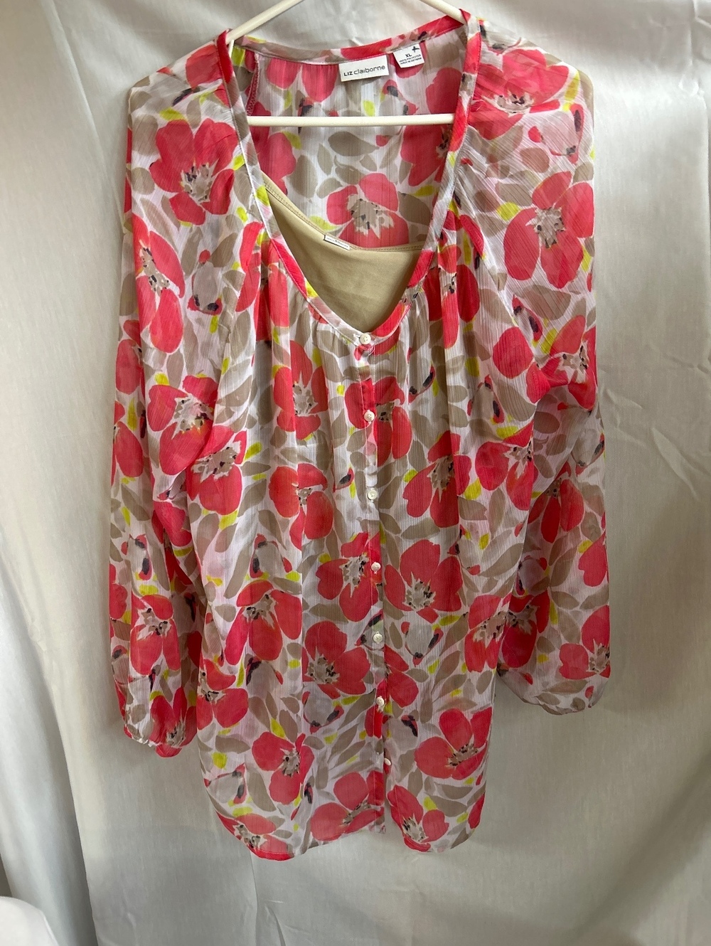 Women's Long-Sleeve Layered Blouse, Floral, Liz Claiborne, Size XL